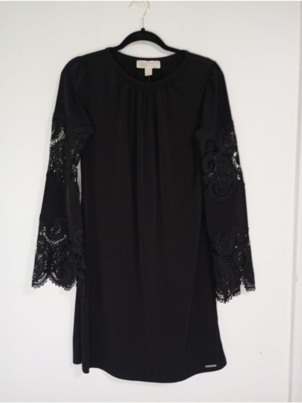 Michael Kors Black Shift Dress With Lace Bell Sleeves XS New With Tags